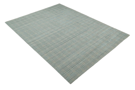 Flatwoven Hand Made Modern Geometric striped Scandinavian Blended Wool Area Rug, Beige and Silver,8x10 | KE11