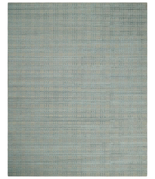 Flatwoven Hand Made Modern Geometric striped Scandinavian Blended Wool Area Rug, Beige and Silver,8x10 | KE11