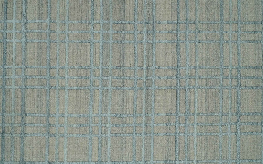 Flatwoven Hand Made Modern Geometric striped Scandinavian Blended Wool Area Rug, Beige and Silver,8x10 | KE11