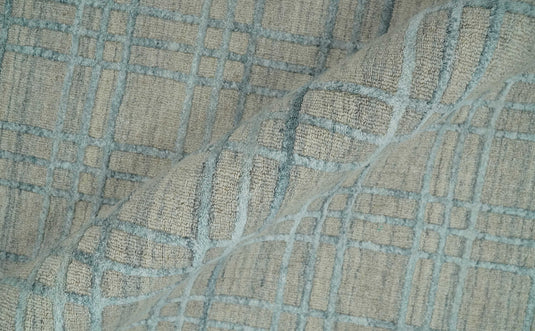 Flatwoven Hand Made Modern Geometric striped Scandinavian Blended Wool Area Rug, Beige and Silver,8x10 | KE11