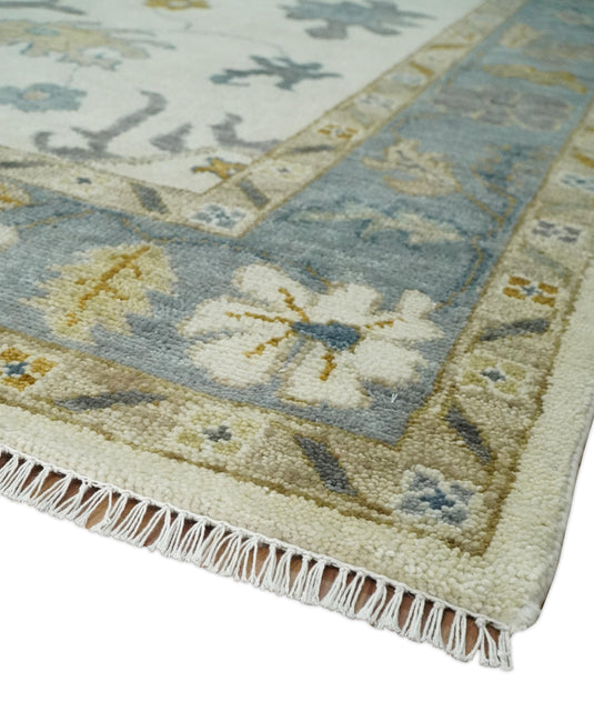 Antique Tradtional Vintage Oriental Oushak White, Blue and Brown 5x8, 6x9, 8x10, 9x12, 10x14 and 12x15 | CP910