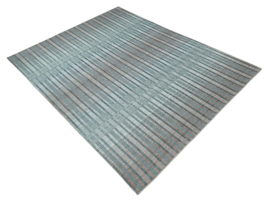 Flatwoven Hand Made Modern Stripes Scandinavian Blended Wool Area Rug, Peach, Grey and Silver | KE17