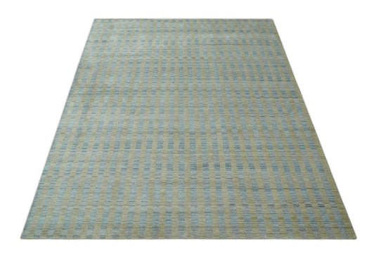 Flatwoven Hand Made Modern Stripes Scandinavian Blended Wool Area Rug, Silver and Camel rug, 8x10 | KE20810