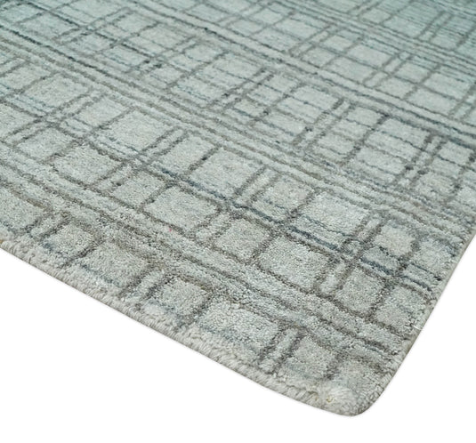 Flatwoven Checkered Scandinavian Hand Made Blended Wool Area Rug, Beige, Brown and Gray ,8x10 | KE31810