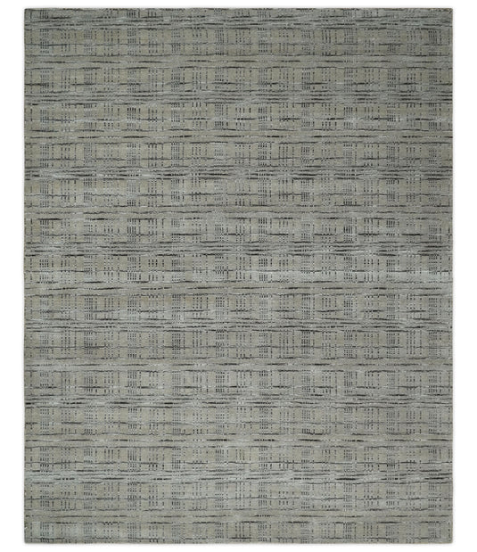 Flatwoven Checkered Hand Made Scandinavian Blended Wool Area Rug, Brown, Black and Silver, 8x10 | KE37810