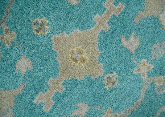 Traditional Hand knotted Antique Oriental Oushak 8x10 Wool Persian Blue, Beige and Camel Area Rug | CP912810