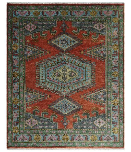 Red, Blue and Olive Wool 5x8, 6x9, 8x10 and 9x12 Traditional Antique Vintage Persian Hand knotted Area Rug | CP914