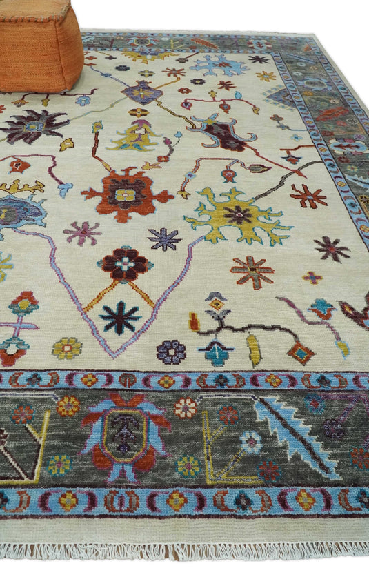 Antique Tradtional Vintage Oushak Ivory and Gray Colorful 5x8,6x9,8x10,9x12,10x14 and 12x15 Area Rug | CP915