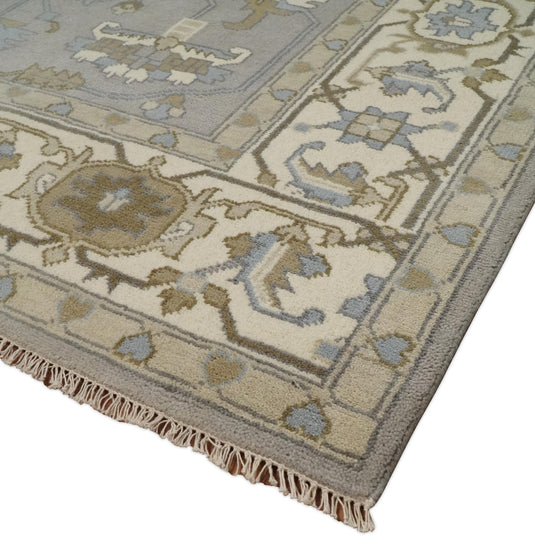 Traditional Silver, Ivory and Brown Hand knotted 9x12 Vintage Oriental Oushak Area Rug, Living Room, Dinning and Kitchen Rug | CP741912