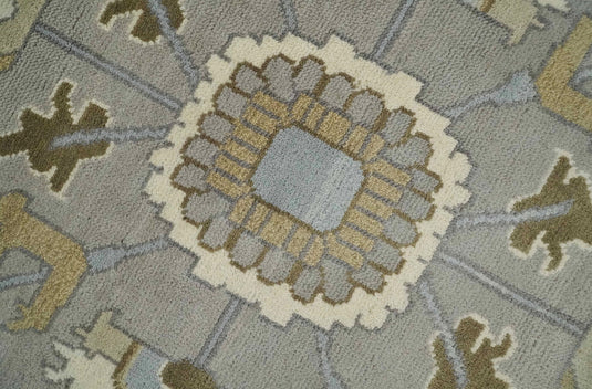 Traditional Silver, Ivory and Brown Hand knotted 9x12 Vintage Oriental Oushak Area Rug, Living Room, Dinning and Kitchen Rug | CP741912