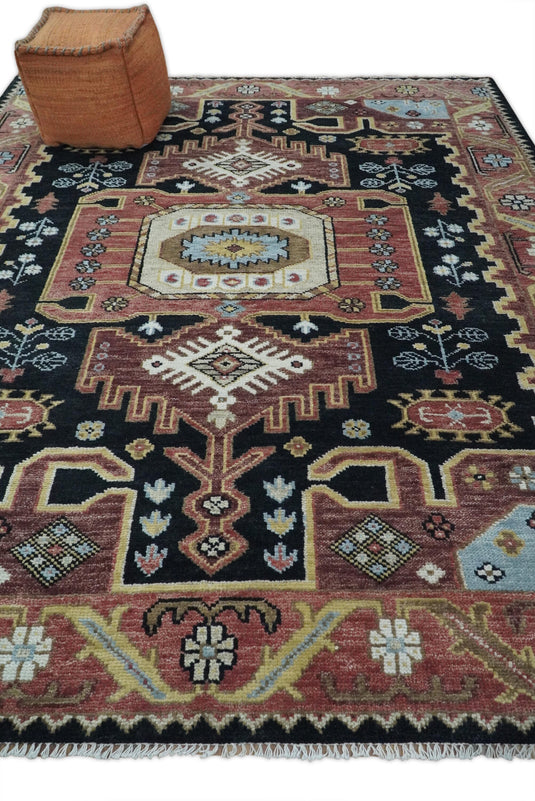 HandKnotted Heriz Serapi Rug Black and Rust 8x10 ft Ideal for Living, Bedroom, and Dining Rooms | CP753810