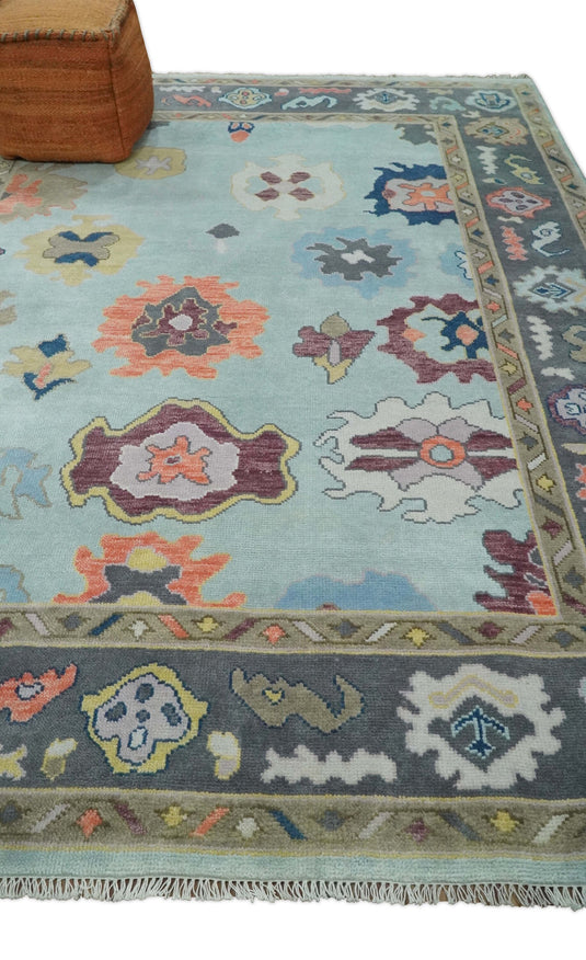 Colorful Wool Oushak Blue, Gray and Brown Hand Knotted Vintage Persian Rug, Bedroom, Living Room Rug | CP811