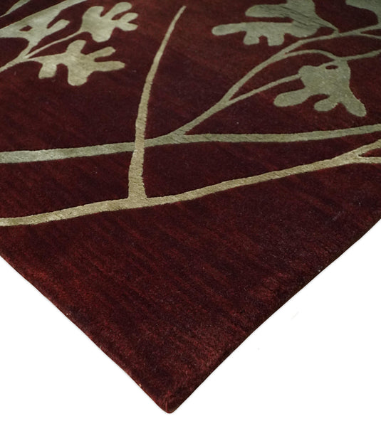 Floral Natural Farmhouse Wool and Silk Hand Woven Rug, Rust and Gold ,6x8 | HL268