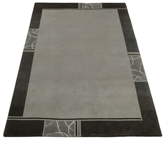 Modern Scandinavian Wool Hand Woven Area Rug, Silver and Brown,6x8 | HL968