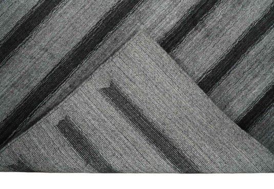 Modern Scandinavian Stripes Style Wool Hand Woven Area Rug Silver and Grey rug, 5x7 | HL11