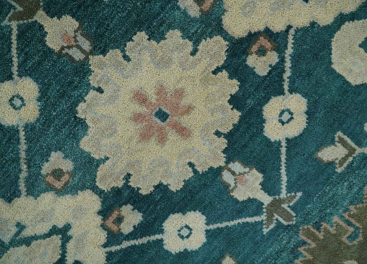 Antique Oriental Oushak 9x12 Large Handmade Vintage Persian Teal Blue, Beige and Silver Area Rug |CP826912