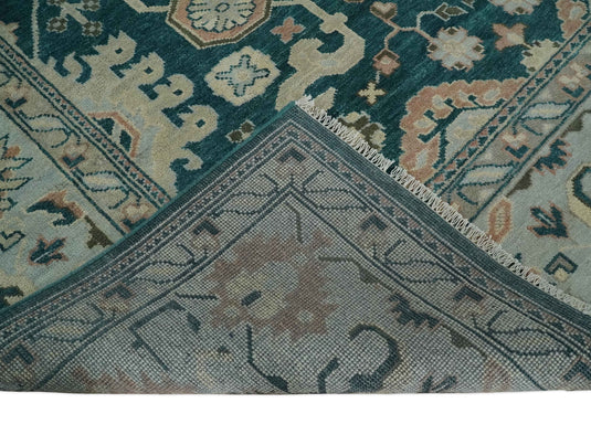 Antique Oriental Oushak 9x12 Large Handmade Vintage Persian Teal Blue, Beige and Silver Area Rug |CP826912