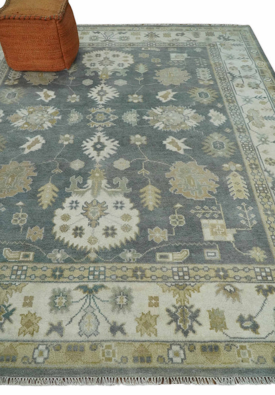 Antique Oriental Oushak 8x10 Large Handmade Vintage Persian Gray and Ivory Wool Area Rug |CP827810