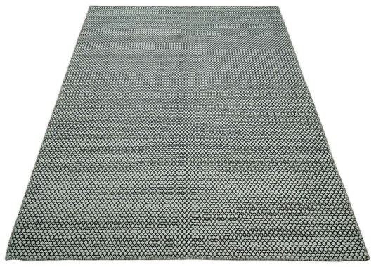 Modern Loop Pile Flatwoven Durrie Area Rug , Black And Ivory Living Room, Dinning Room Layering Rug | CP831