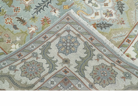 Traditional Hand Knotted 9x12 Blue, Camel and Ivory Antique Persian Serapi Wool Rug | CP834912