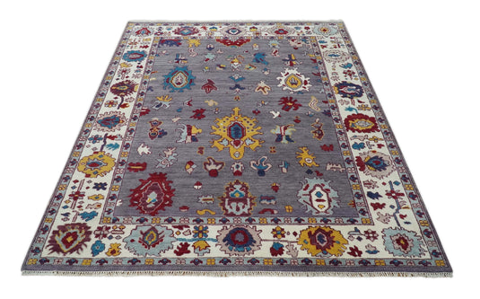 Hand knotted Turkish Oushak 8x10 Traditional Light Aubergine Ivory Vibrant Colorful Rug, Vintage Antique Living Room and Bedroom | CP841810