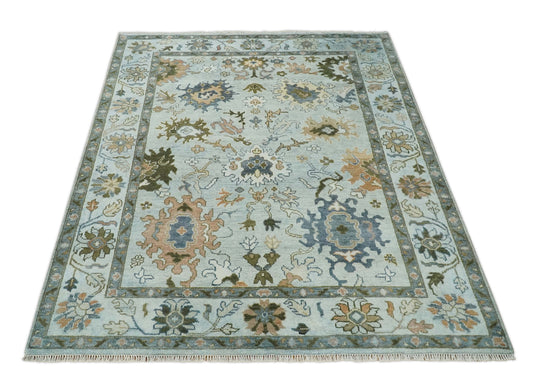 Hand knotted Turkish Oushak 8x10 Traditional Blue, Brown and Olive Vibrant Colorful Rug, Vintage Antique Living Room and Bedroom | CP842810