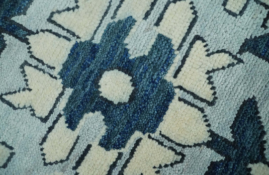 Blue and Ivory Wool Traditional Antique Vintage Persian Hand knotted Area Rug | CP859
