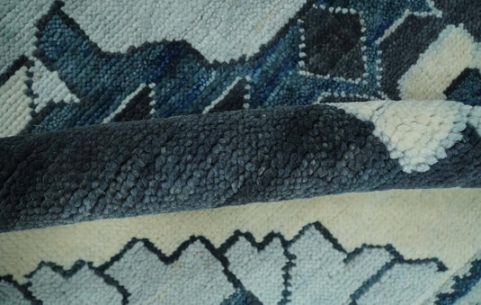 Blue and Ivory Wool Traditional Antique Vintage Persian Hand knotted Area Rug | CP859