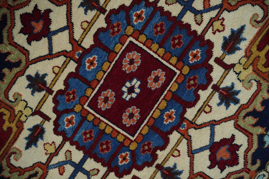 Antique Area 8x10 Red, Blue and Ivory Traditional Hand Knotted Rug, Living Room, Bedroom and Dinning Rug | CP863810
