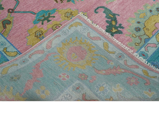 Oushak Pink and Blue 10x14 Hand Knotted Traditional Vintage Persian Style Antique Wool Rug | CP8671014