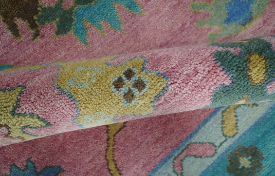 Oushak Pink and Blue 10x14 Hand Knotted Traditional Vintage Persian Style Antique Wool Rug | CP8671014