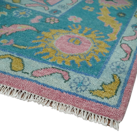 Oushak Pink and Blue 10x14 Hand Knotted Traditional Vintage Persian Style Antique Wool Rug | CP8671014