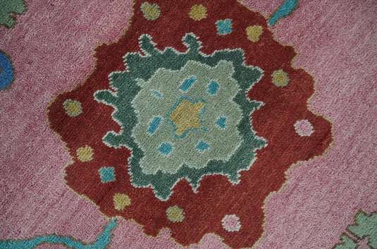 Oushak Pink and Blue 10x14 Hand Knotted Traditional Vintage Persian Style Antique Wool Rug | CP8671014