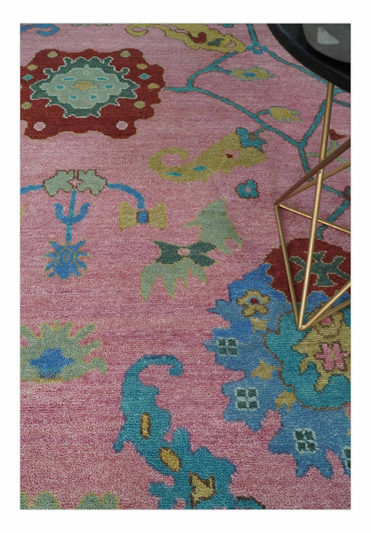 Oushak Pink and Blue 10x14 Hand Knotted Traditional Vintage Persian Style Antique Wool Rug | CP8671014