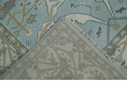 Traditional Antique 6x8 Vintage Oriental Oushak Blue, Beige and Camel Hand Knotted Wool Area Rug | CP86968