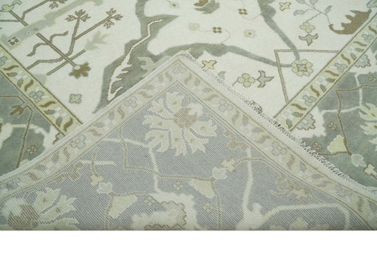 Traditional Ivory, Gray and Brown Hand knotted 10x14 Vintage Oriental Oushak Area Rug, Living Room, Dinning and Kitchen Rug | CP8741014
