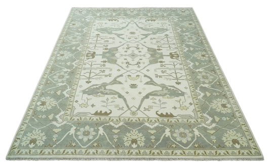 Traditional Ivory, Gray and Brown Hand knotted 10x14 Vintage Oriental Oushak Area Rug, Living Room, Dinning and Kitchen Rug | CP8741014