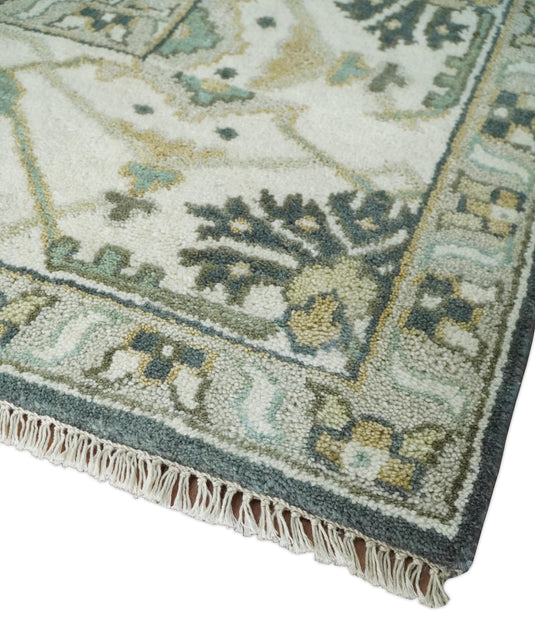 Traditional Blue Teal, Olive and Ivory Oriental Hand knotted Oushak Eclectic 8x10 All Wool Area Rug, Living Room Rug | CP880810
