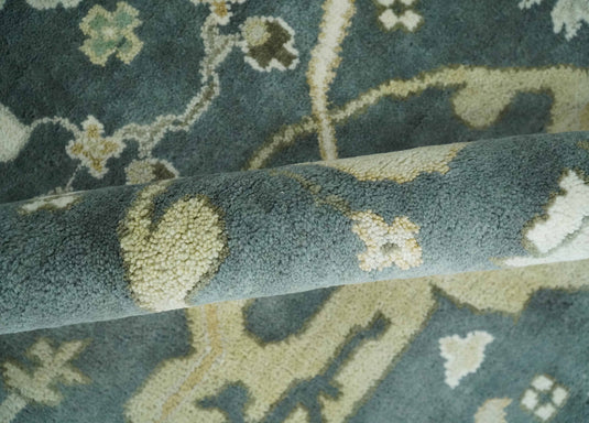 Traditional Blue Teal, Olive and Ivory Oriental Hand knotted Oushak Eclectic 8x10 All Wool Area Rug, Living Room Rug | CP880810