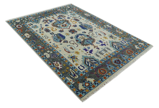 Antique Tradtional Vintage Oriental Oushak White, Grey and Blue 5x8, 6x9, 8x10, 9x12, 10x14 and 12x15 | CP892
