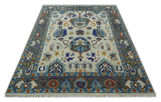 Antique Tradtional Vintage Oriental Oushak White, Grey and Blue 5x8, 6x9, 8x10, 9x12, 10x14 and 12x15 | CP892