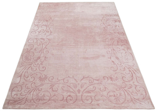 Hand Woven and Carved Pink Floral Art Silk Rug, 4x6 and 6x9