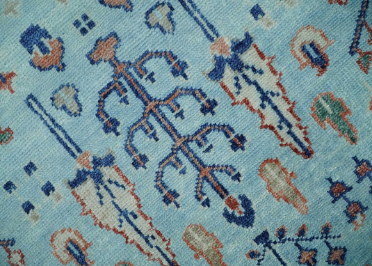 Traditional Handknotted Tree of Life Oriental Oushak Rug, Sky Blue and Rust | NCP2747