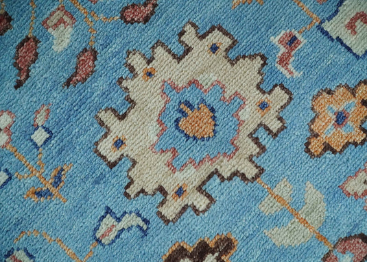 Modern Oushak Rug Hand Knotted Turkish Persian Wool Rug, Blue and Ivory | NCP2741