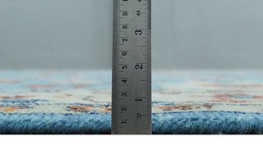 Modern Oushak Rug Hand Knotted Turkish Persian Wool Rug, Blue and Ivory | NCP2741