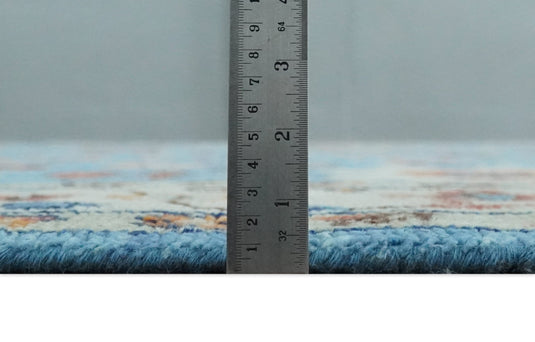 Modern Oushak Rug Hand Knotted Turkish Persian Wool Rug, Blue and Ivory | NCP2741