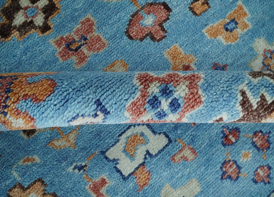Modern Oushak Rug Hand Knotted Turkish Persian Wool Rug, Blue and Ivory | NCP2741