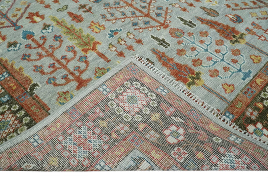 Tree of Life Hand Knotted Traditional Persian Vintage Oushak Wool Rug, Silver, Brown and Rust | NCP2757