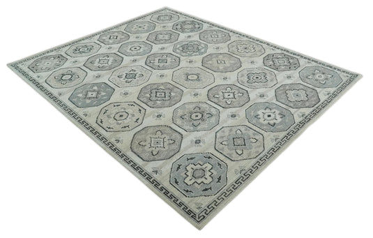 Hand Knotted Turkish Traditional Antique Persian Low Pile Area Rug, Silver, Beige and Gray | NCP2758