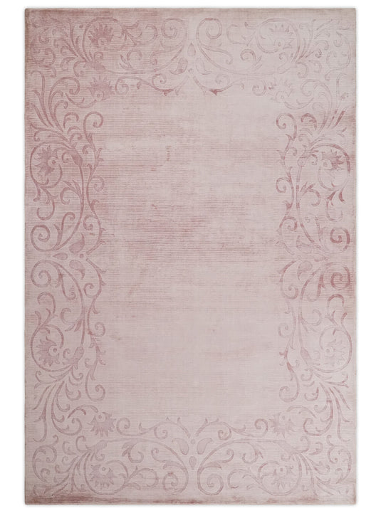 Hand Woven and Carved Pink Floral Art Silk Rug, 4x6 and 6x9